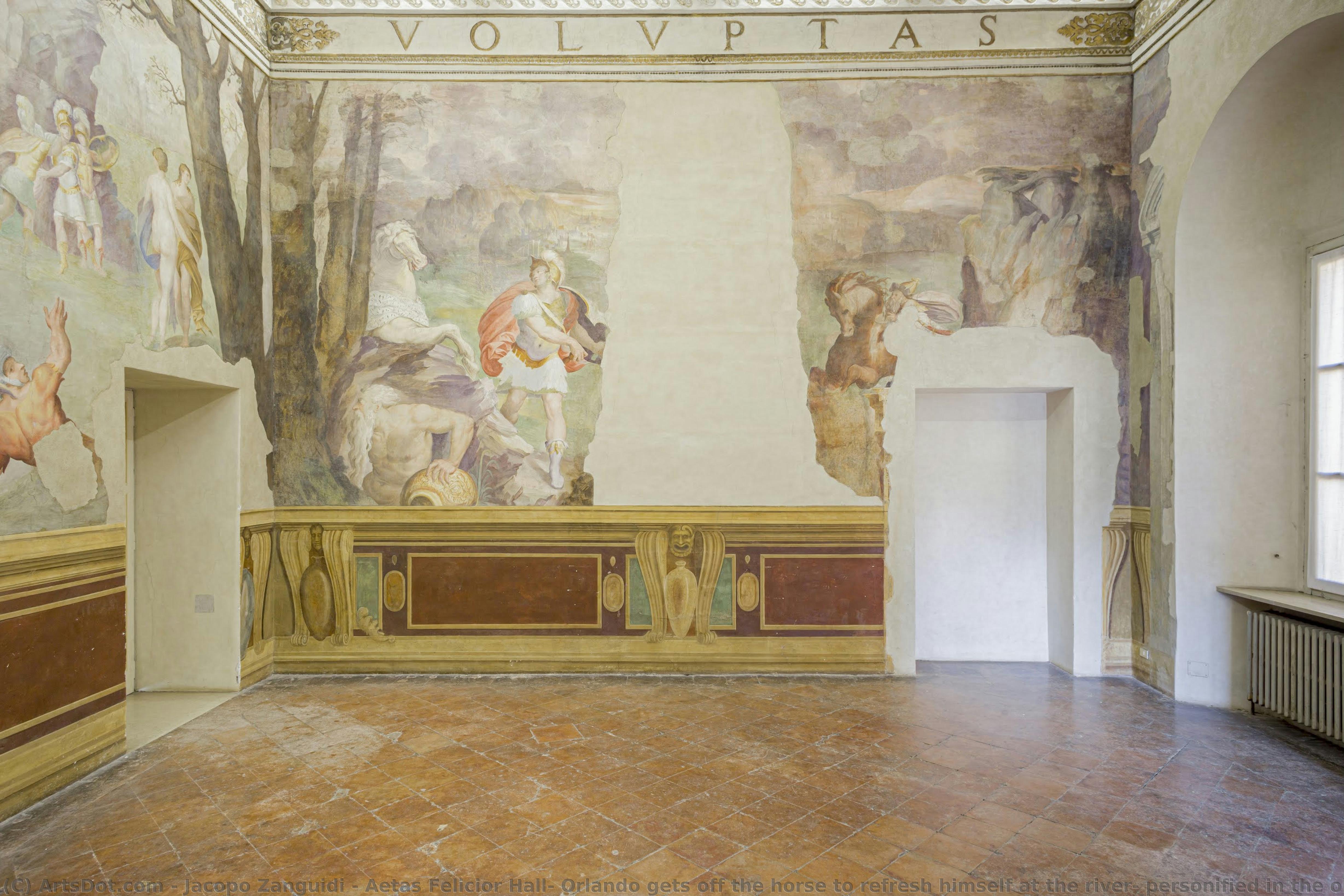 Aetas Felicior Hall: Orlando Gets Off The Horse To Refresh Himself At The River, Personified In The Old Man — Jacopo Zanguidi
