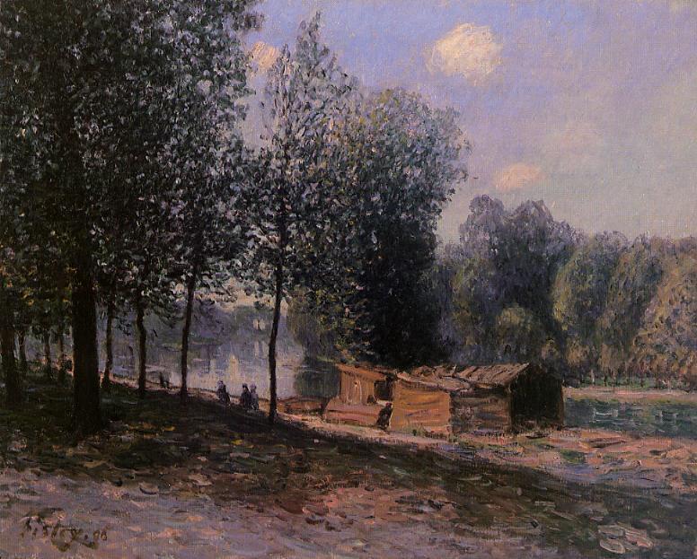 Cabins By The River Loing, Morning — Alfred Sisley
