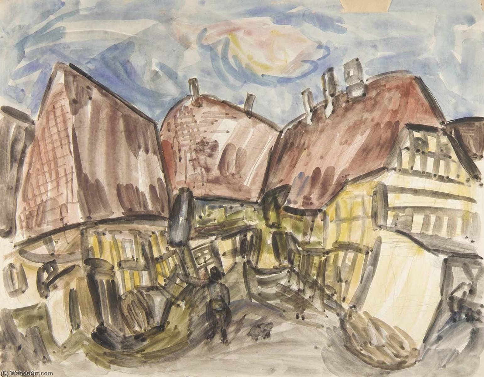 Courtyard, Denmark, With Figure And Animal — William H. Johnson