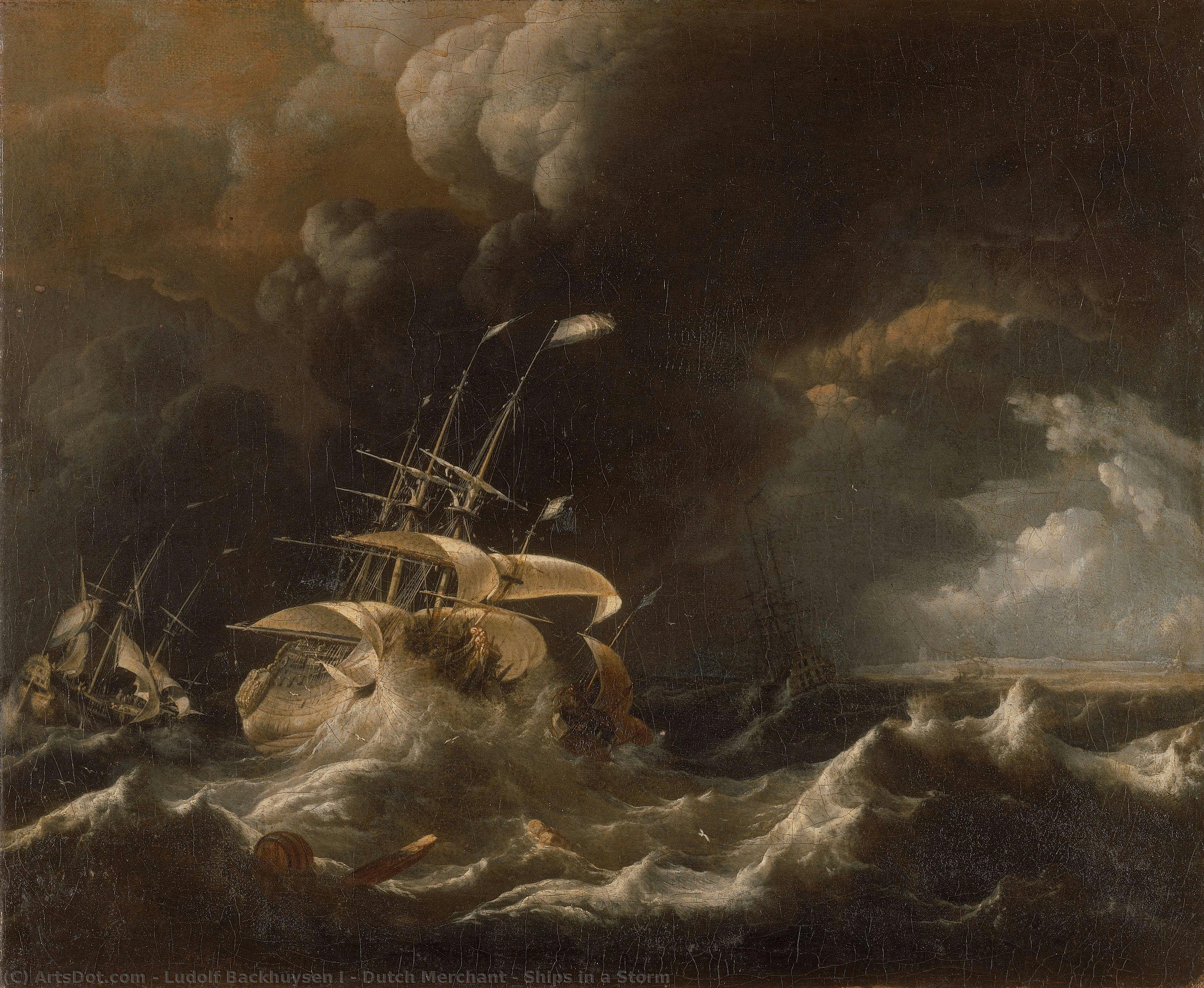 Dutch Merchant - Ships In A Storm — Ludolf Backhuysen I