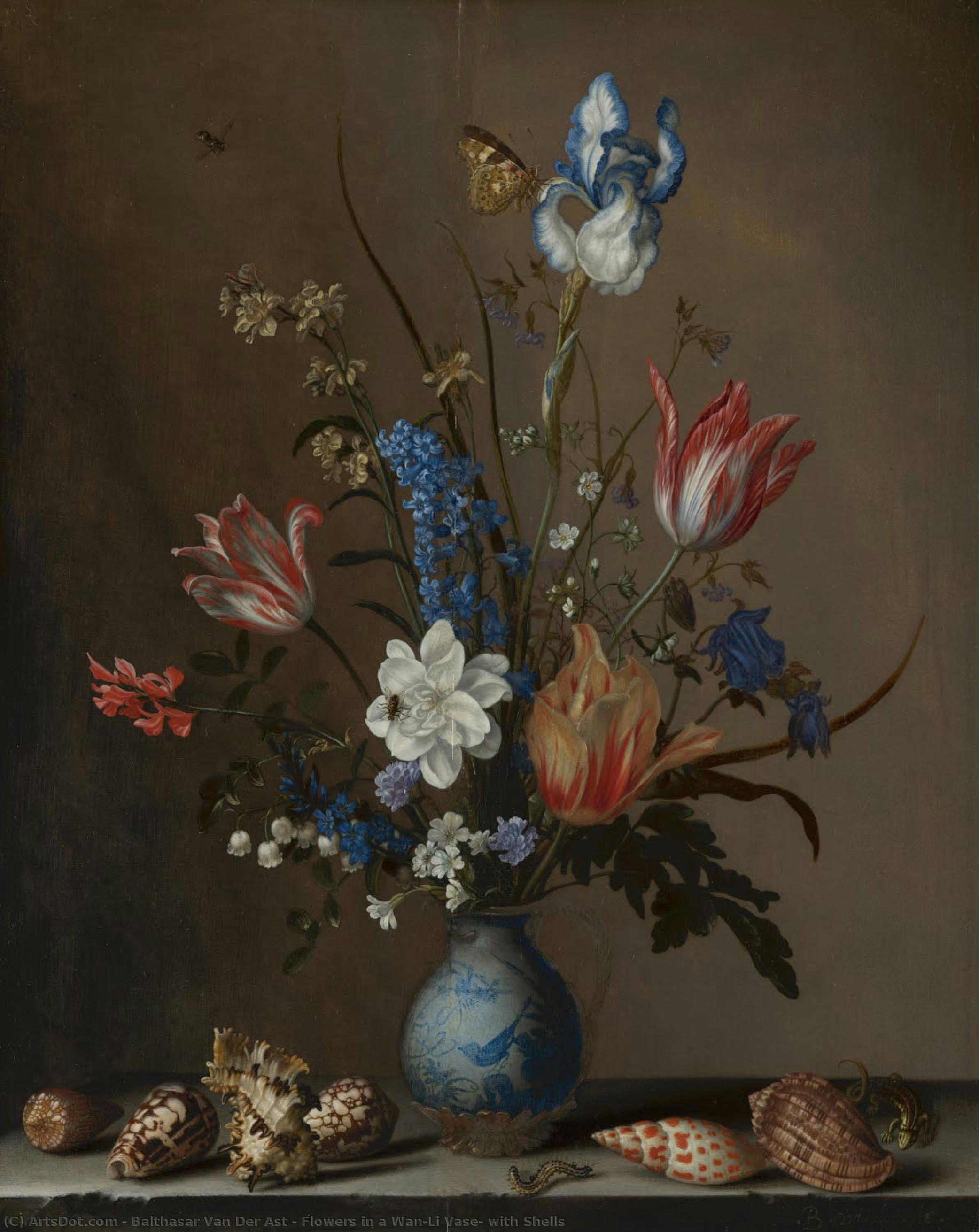 Flowers In A Wan-li Vase, With Shells — Balthasar Van Der Ast