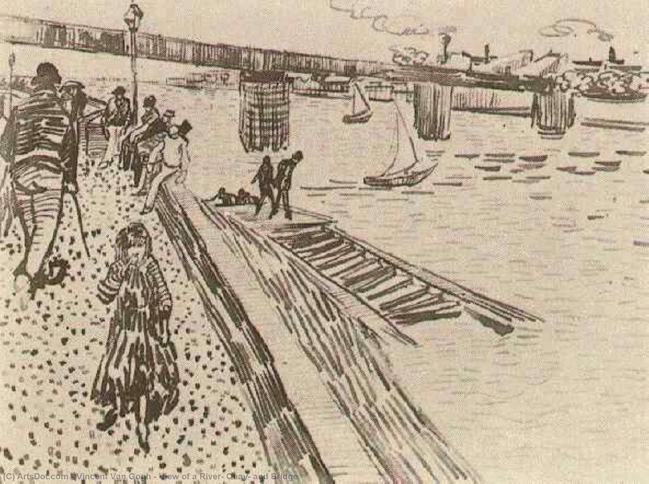 View Of A River, Quay, And Bridge — Vincent Willem Van Gogh