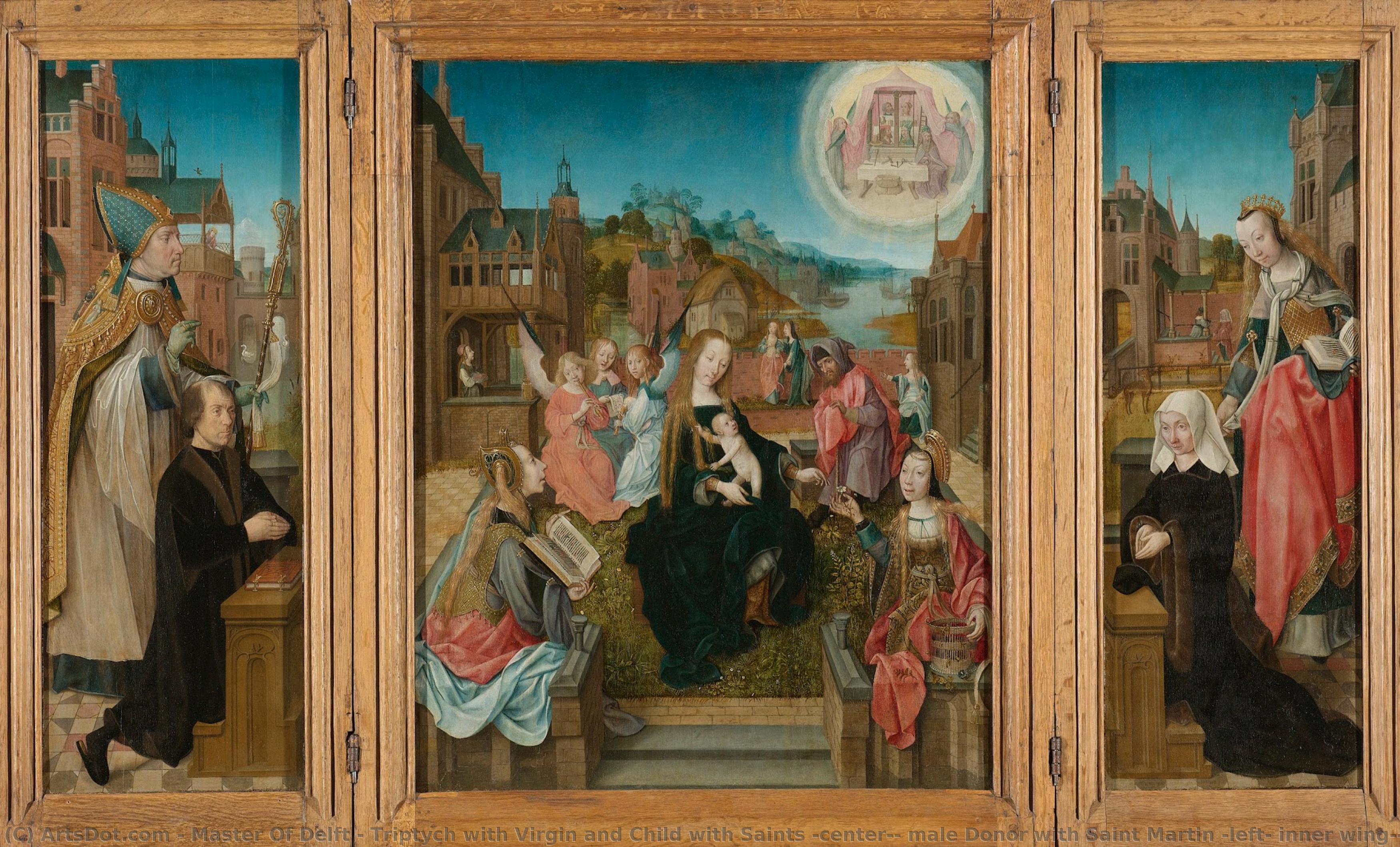 Triptych With Virgin And Child With Saints (center), Male Donor With Saint Martin (left, Inner Wing), Female Donor With Saint Cunera (right, Inner Wing), And The Annunciation (outer Wings), Master Of Delft, C. 1500 - C. 1510 — Master Of Delft