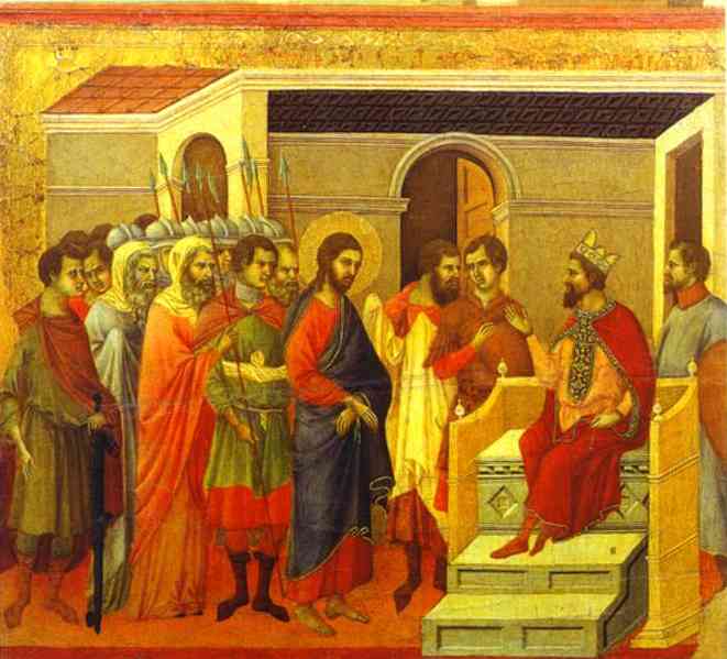 Maestó (back, Central Panel), Jesus Before King Herod — Дучио