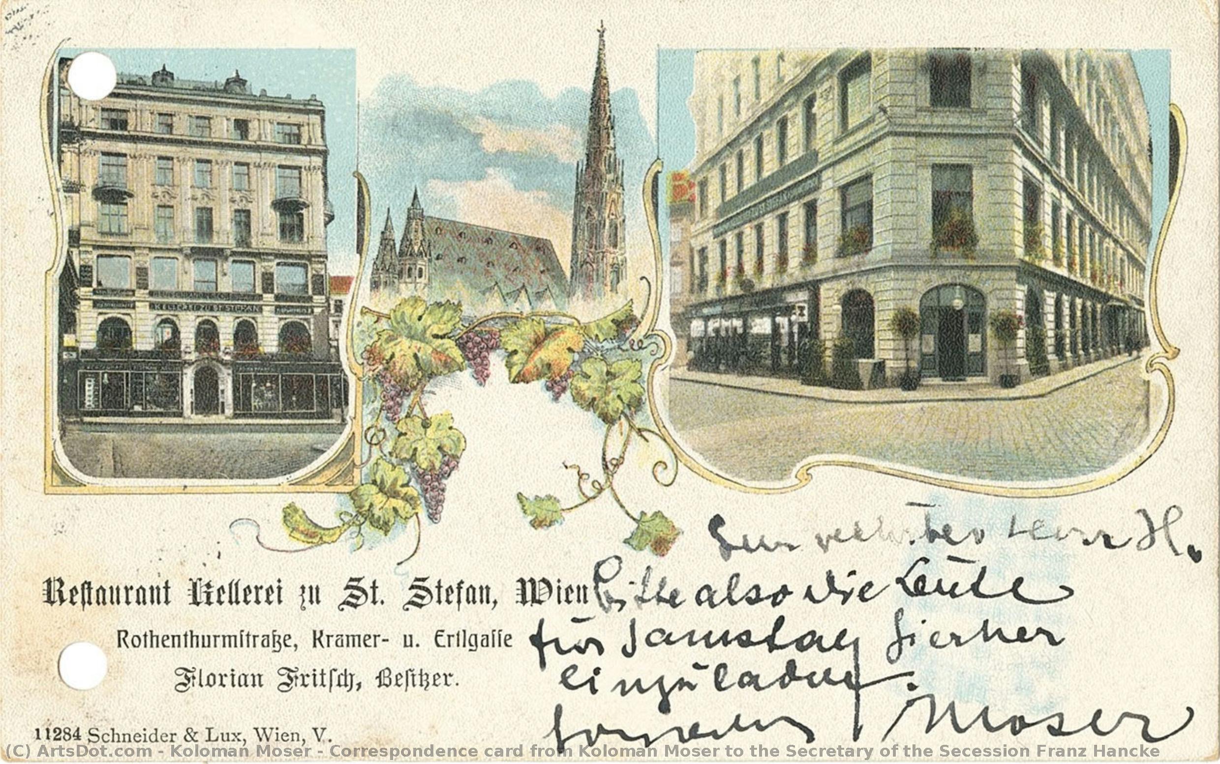Correspondence Card From Koloman Moser To The Secretary Of The Secession Franz Hancke — Koloman Moser