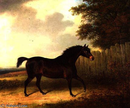 A Dark Bay Stallion In A Landscape — Henry Bernard Chalon