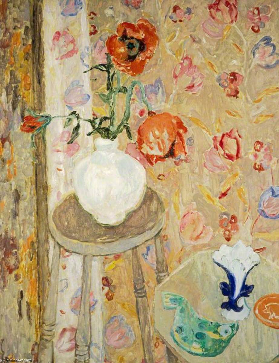 Poppies And Cretonne Cloth — Sir William George Gillies