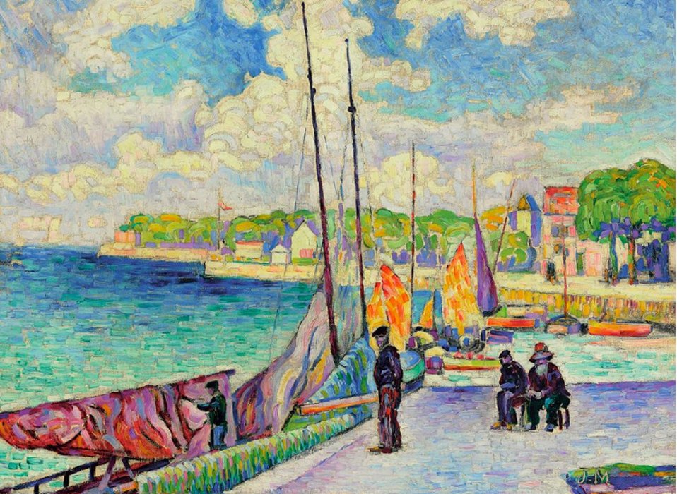 Petit Port, Pecheurs Et Bateaux Au Quai — Jean Dominique Antony Metzinger
