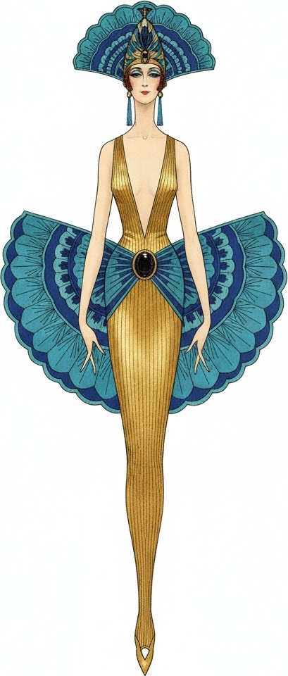 Gilded Fan And Teal Scalloped Silhouettes In Gold — Valentin Laurent De Courcey