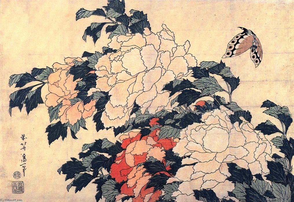Poenies And Butterfly — Katsushika Hokusai