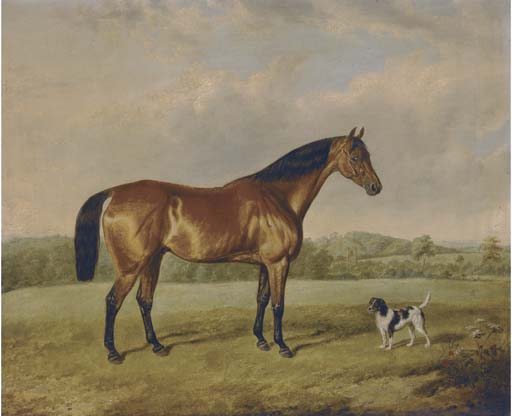 A Bay Hunter With A Terrier In An Extensive Landscape — Edmund Bristow