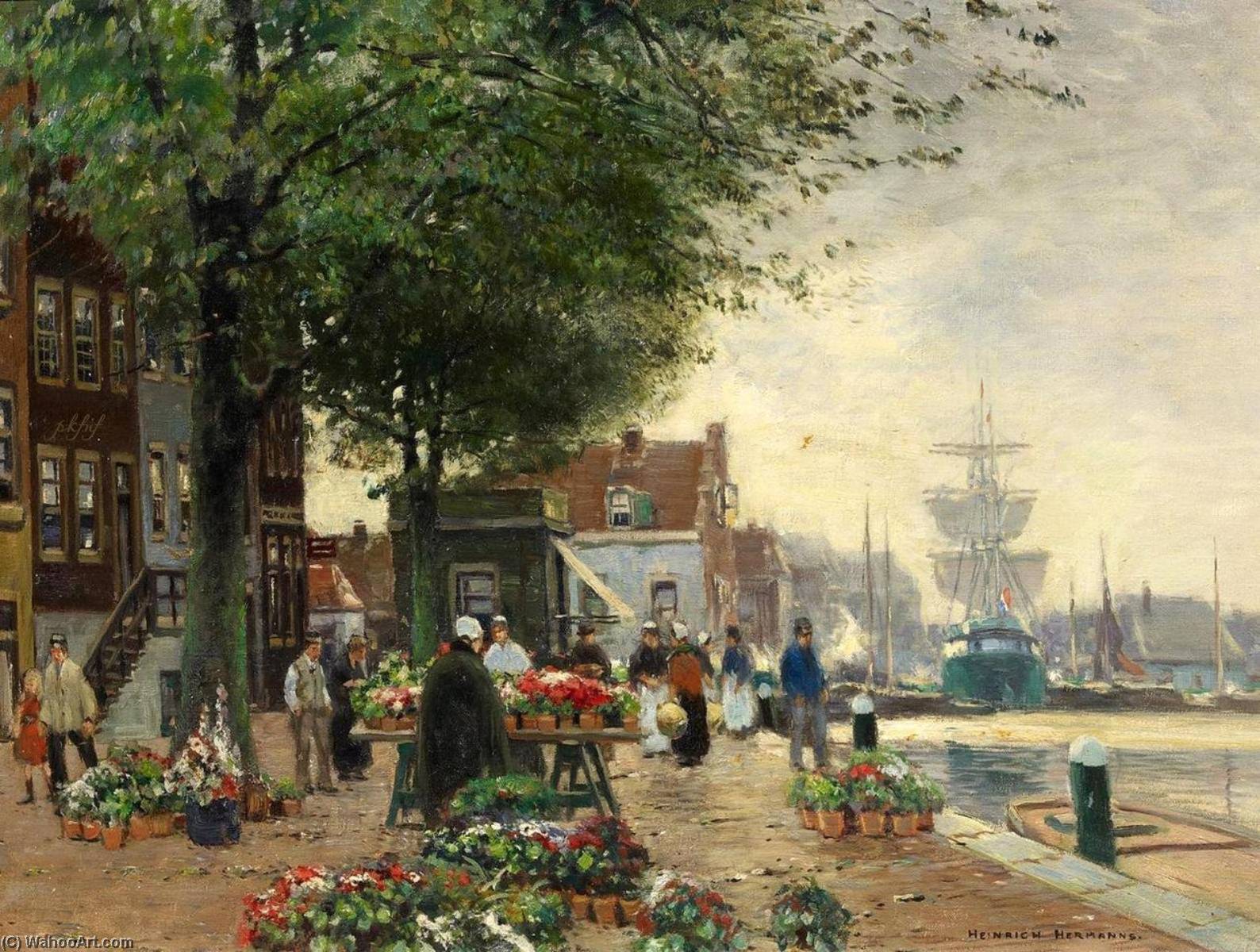 A Flower Market In A Dutch City — Heinrich Hermanns