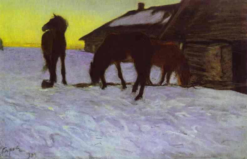 Colts At Watering-place. Domotcanovo — Valentin Alexandrovich Serov