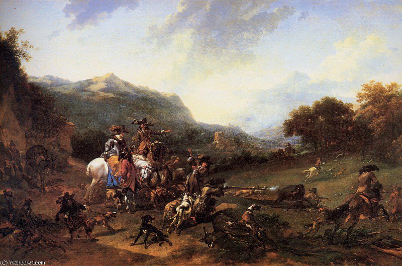 Pietersz Wild Boar Hunt Sun — Nicolaes Pietersz Berchem