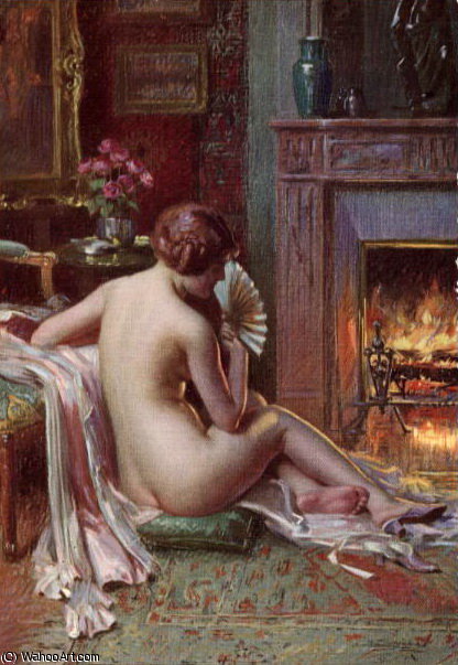 The Fire Side Nude Seated Beauty — Delphin Enjolras