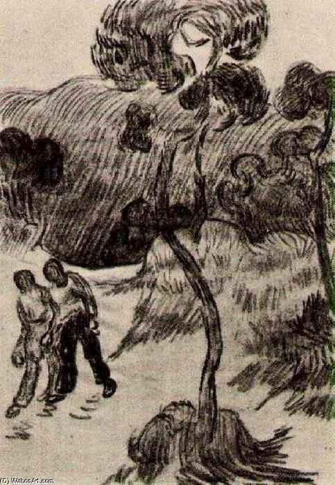 Two Men Walking In A Landscape With Trees — Vincent Willem Van Gogh
