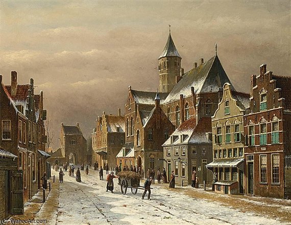 A Snow Covered Dutch Town — Oene Romkes De Jongh