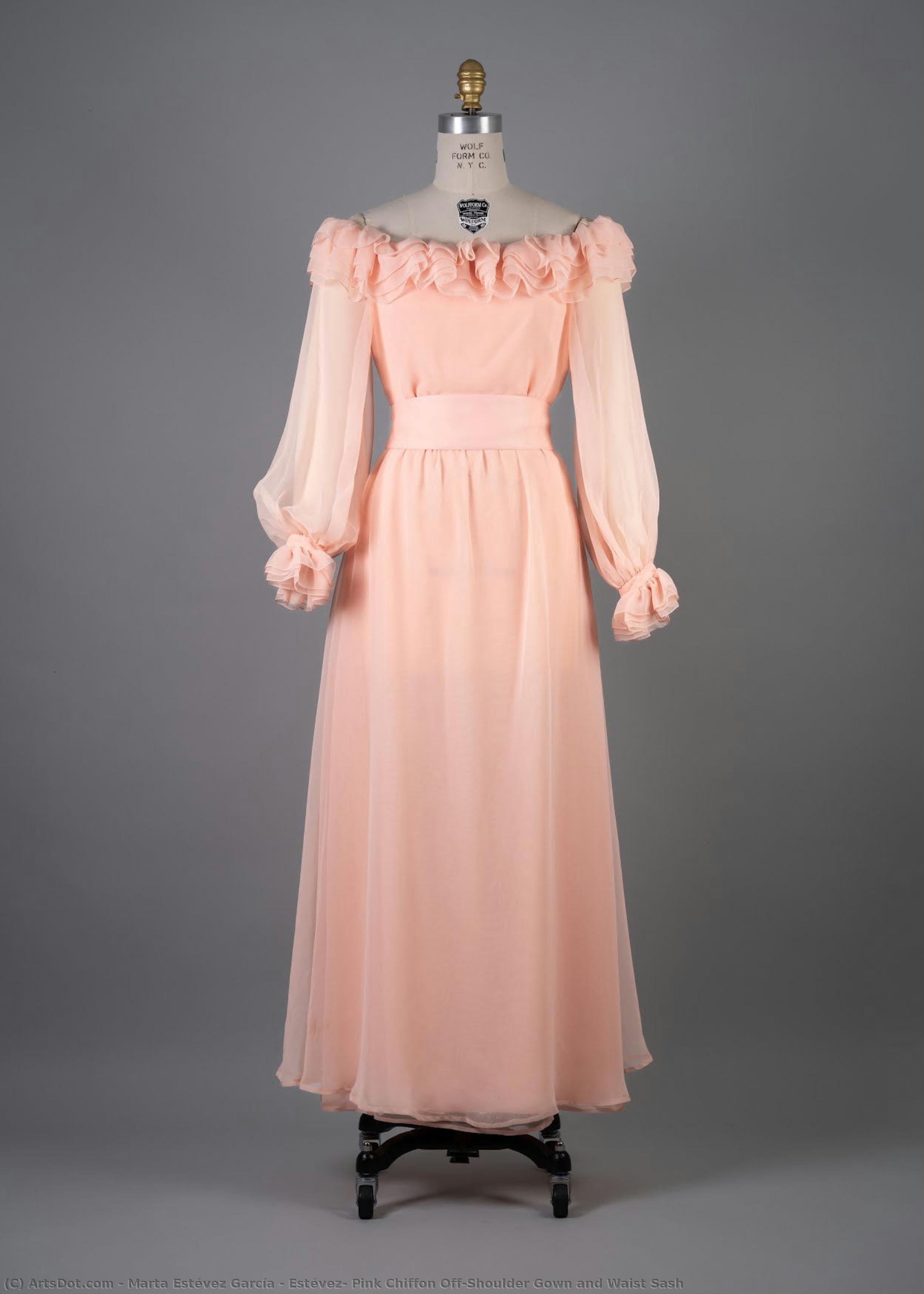 Estévez, Pink Chiffon Off-shoulder Gown And Waist Sash — Marta Estévez García