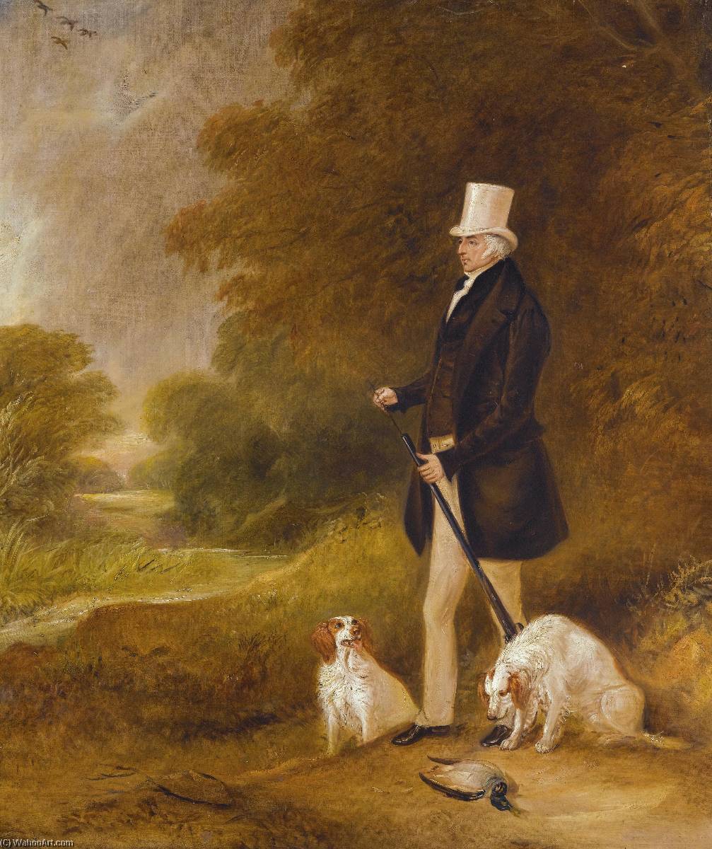 Portrait Of Sir William Mordaunt Sturt Milner, 4th Bt. (1779 1855) With Two Clumber Spaniels Out Shooting — John Ferneley, Snr