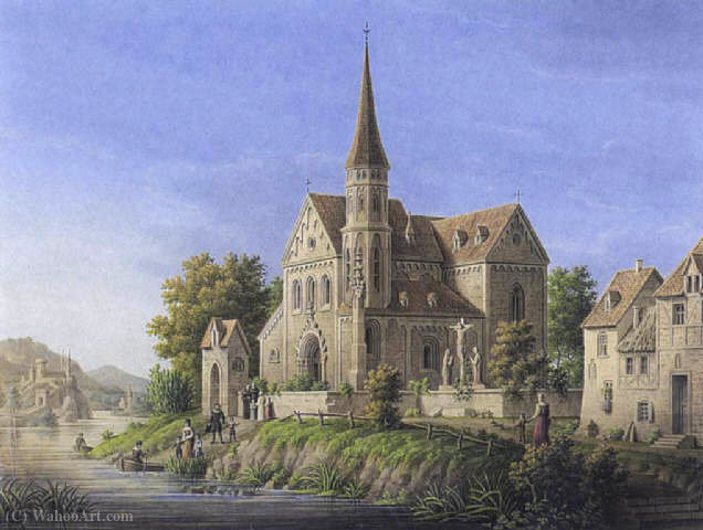 Fantasy River Landscape With View Of Clemenskapelle In Trechtingshausen — Johann Erdmann Hummel