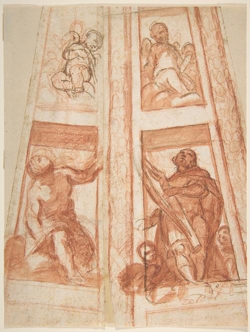 Design For The Decoration Of A Cupola With A Prophet, King David And Two Putti — Mattia Preti