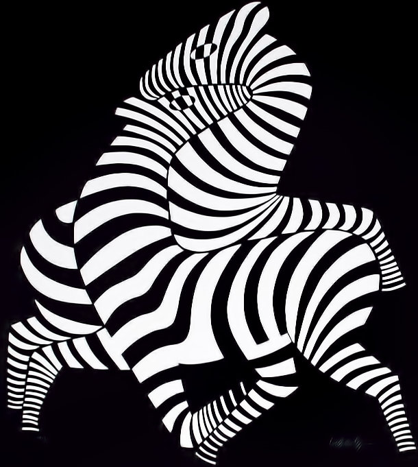 Zebras (vollständig Weiß Auf Blau-schwarz) — Victor Vasarely