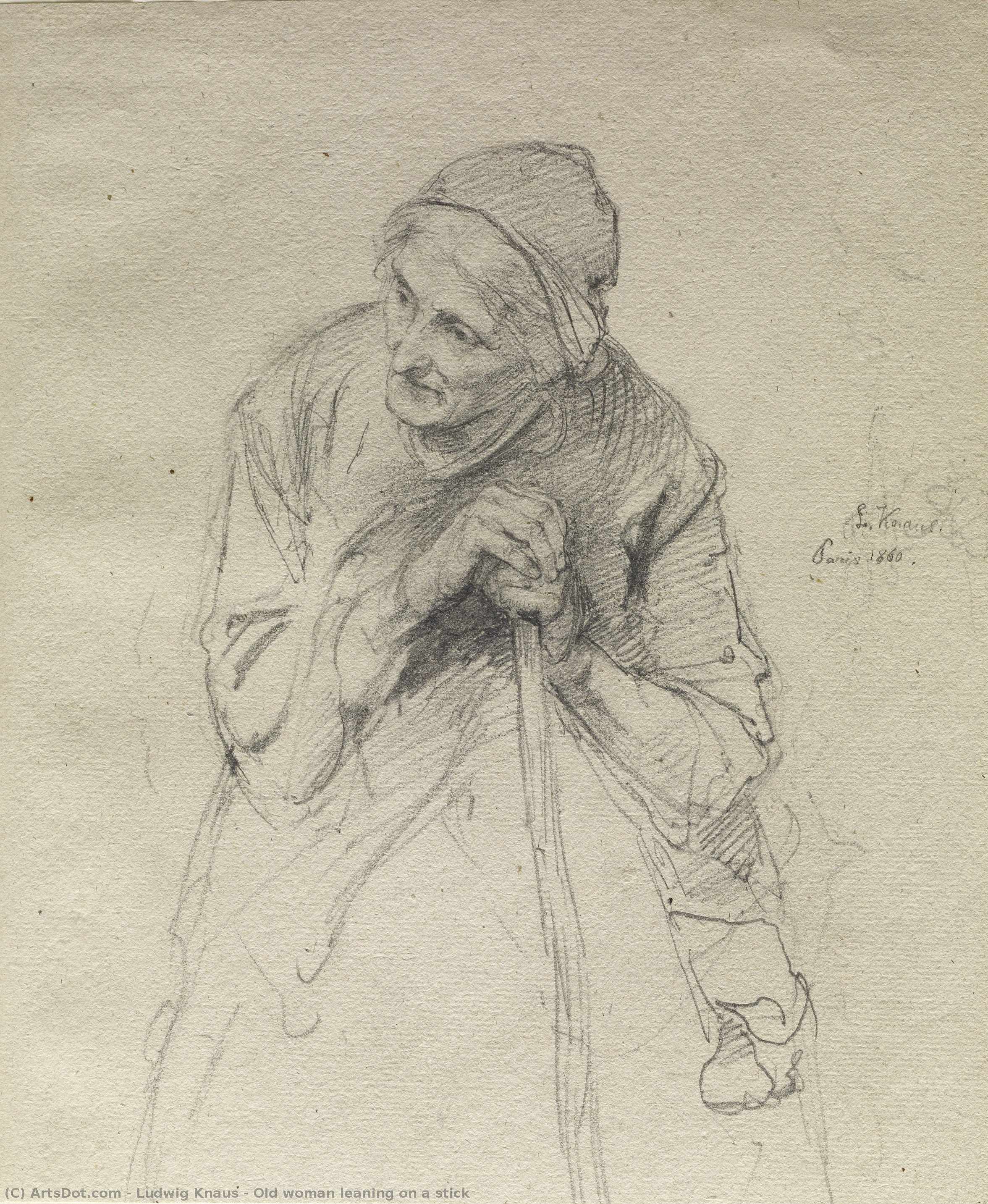 Old Woman Leaning On A Stick — Ludwig Knaus