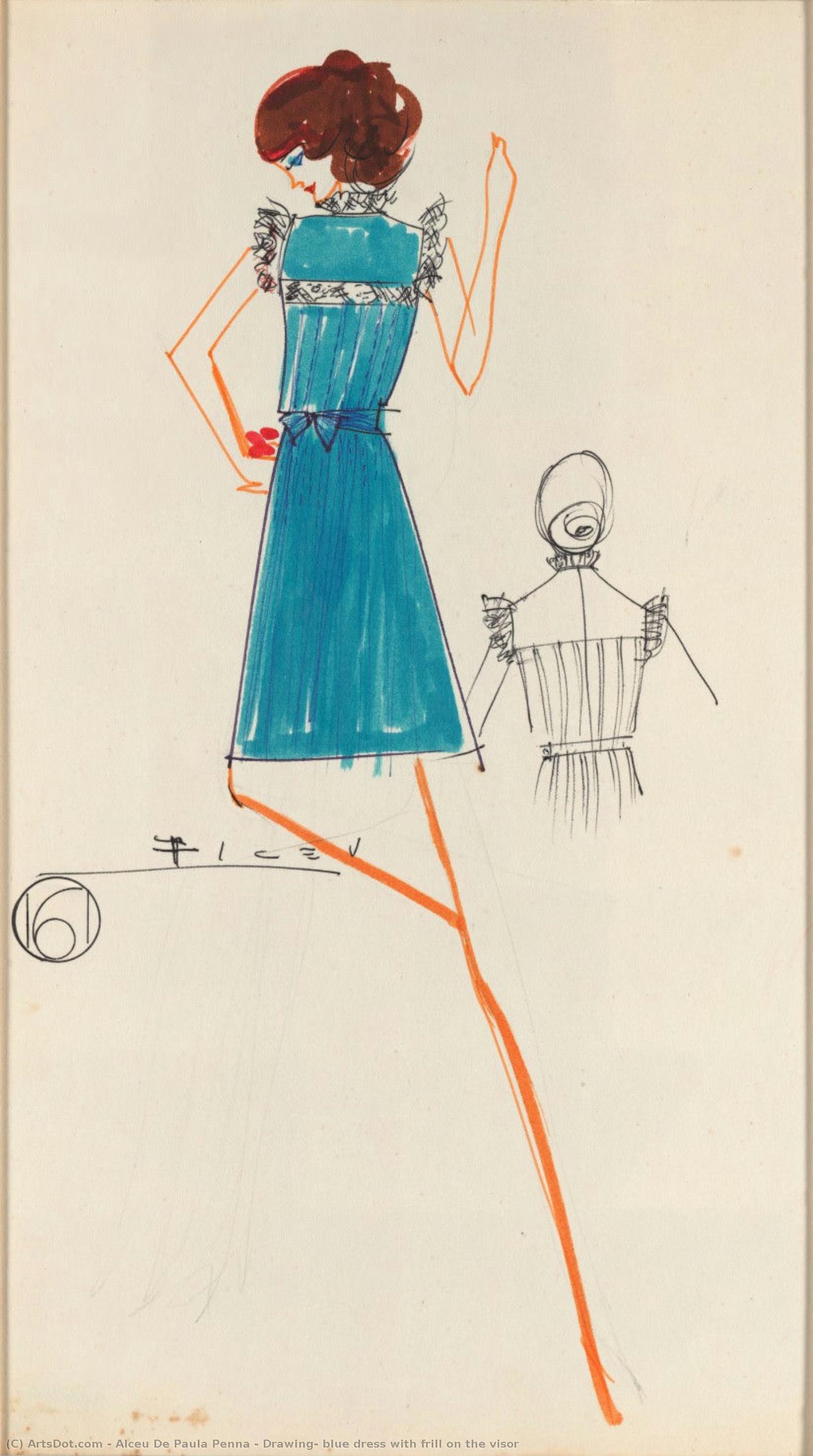 Drawing, Blue Dress With Frill On The Visor — Alceu De Paula Penna