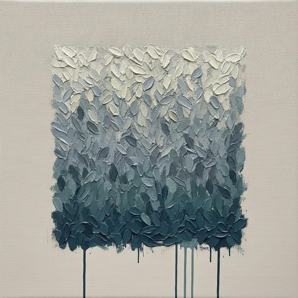 Descending Teal Tones In Textured Impasto Layers — David Moreau