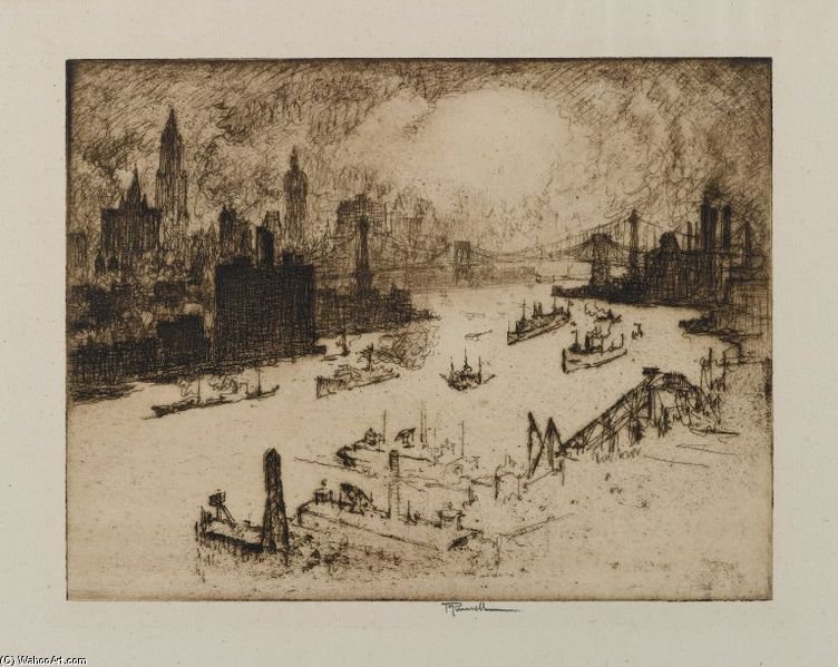 Sunset From Williamsburg Bridge — Joseph Pennell