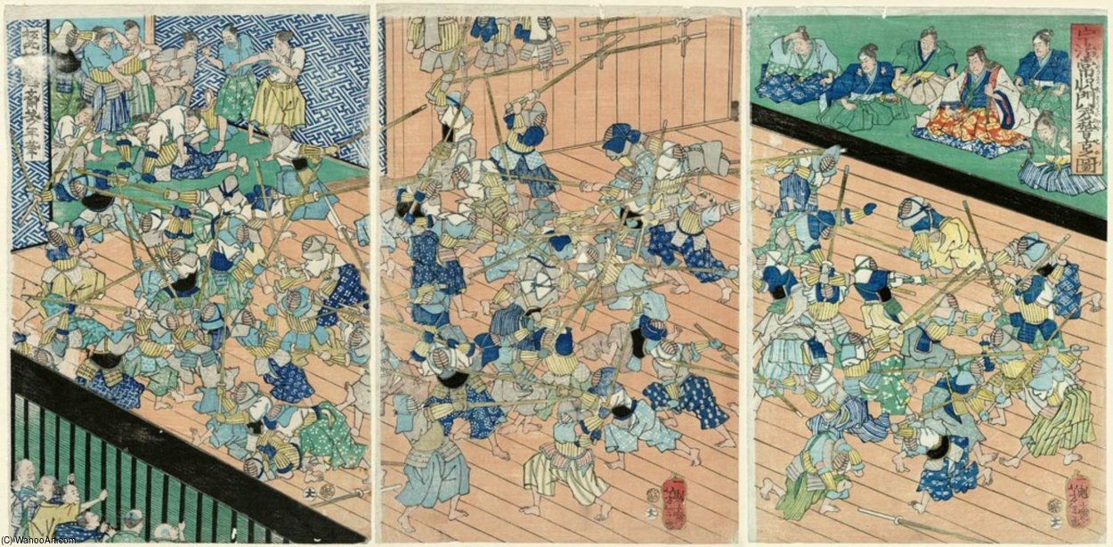 The Pupils Of Uji No Jôetsu Practicing Fencing — Tsukioka Yoshitoshi