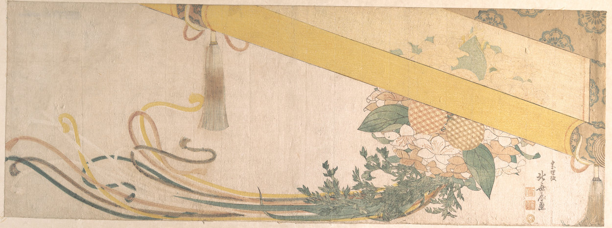 Blumenkorb Mit Bambusrollvorhang — Katsushika Hokusai