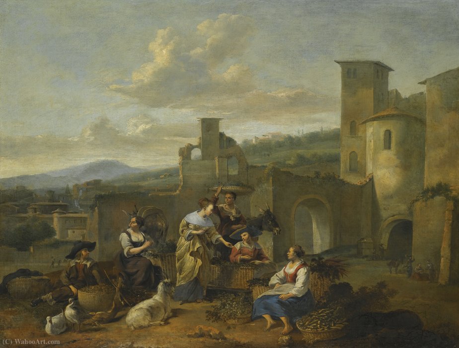 An Italianate Landscape With Vegetable Sellers — Hendrick Mommers