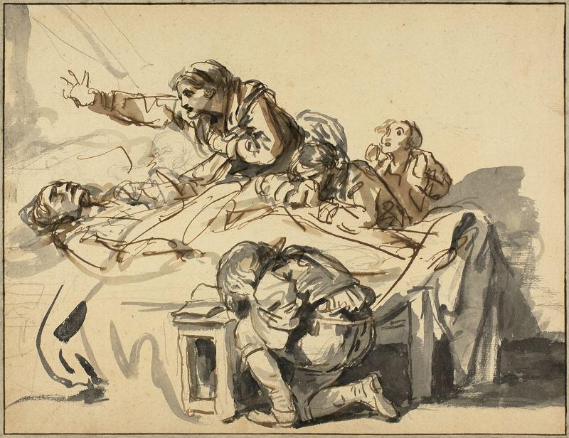 Women And Children Mourning A Dead Man — Jean-baptiste Greuze