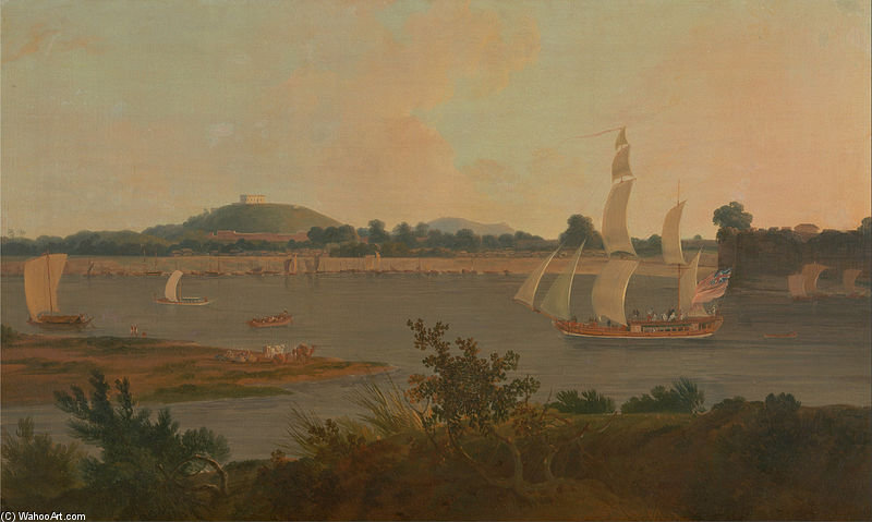 Pinnace Sailing Down The Ganges Past Monghyr Fort — Thomas Daniell