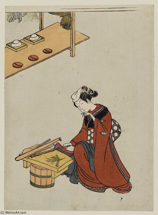 Woman Chopping Shepherd's Purse — Suzuki Harunobu