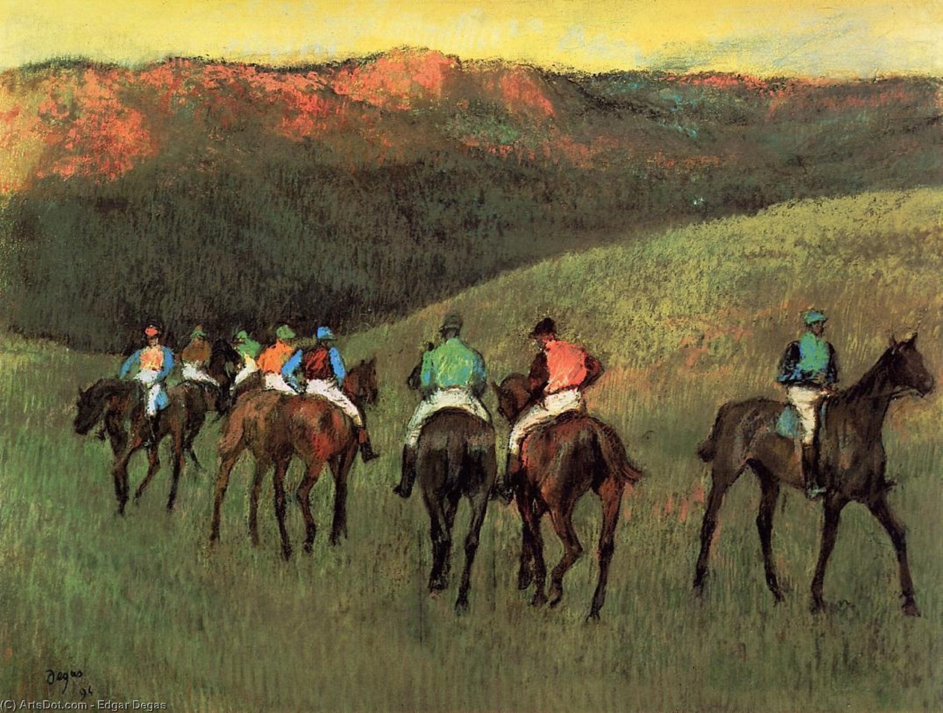 Racehorses In A Landscape — Edgar Degas