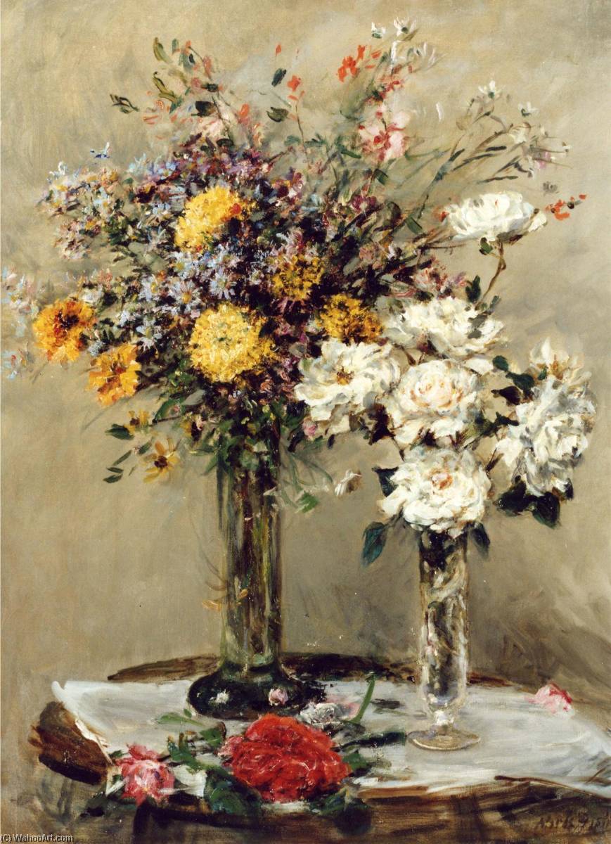 Flowers In Two Glass Vases — William Mark Fisher