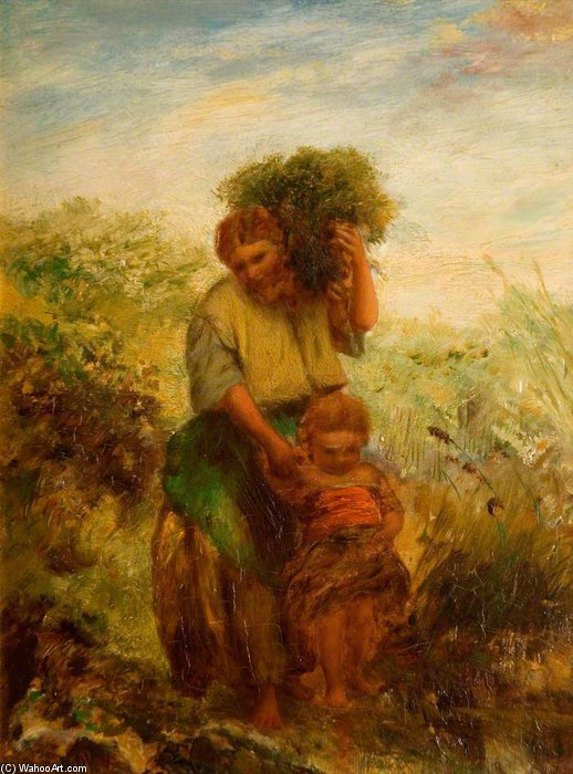 The Gorse Gatherer, Child Crossing Mountain Stream — Paul Falconer Poole