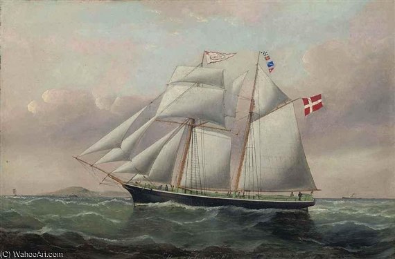 The Danish Topsail Schooner Hansine Of Thuro Under Full Sail Off The South Stack Lighthouse — William H Yorke