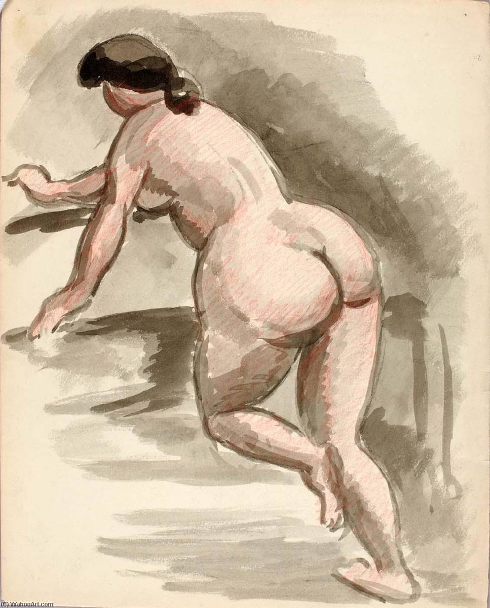 Female Nude Leaning On Left Knee — Carl Newman