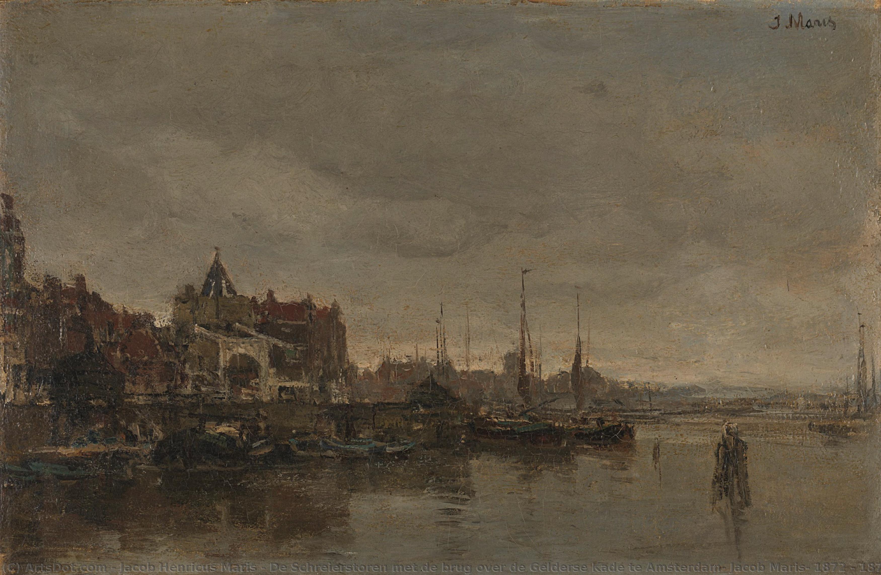 De Schreierstoren Met De Brug Over De Gelderse Kade Te Amsterdam, Jacob Maris, 1872 - 1876 — Jacob Henricus Maris