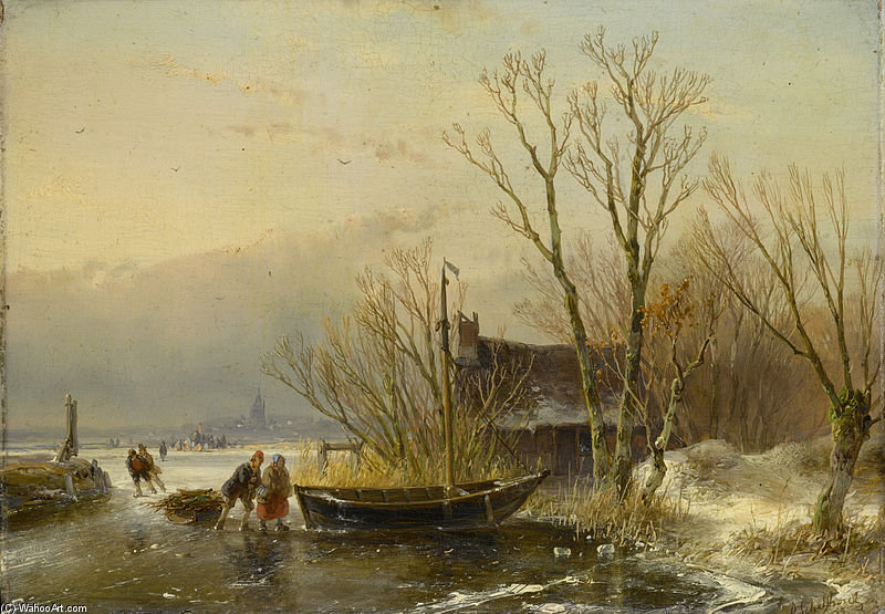 Ice Scene With Wood Gatherers — Andreas Schelfhout