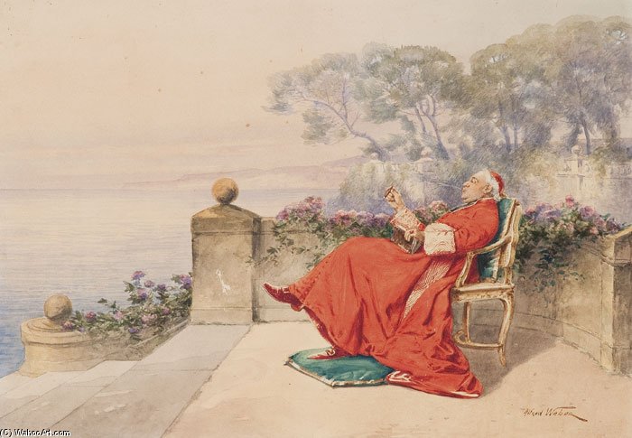 Cardinal Smokes A Cigar — Alfred Charles Weber