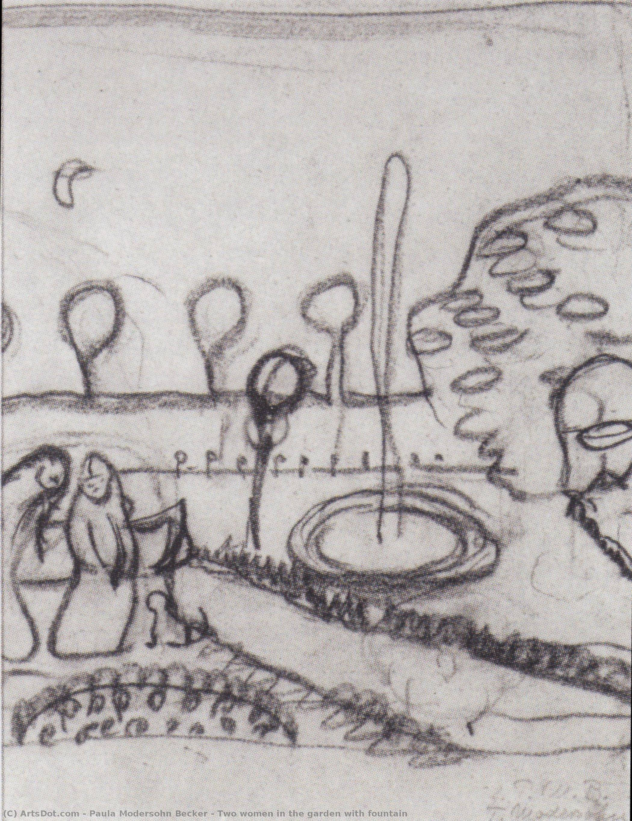 Two Women In The Garden With Fountain — Paula Modersohn-becker