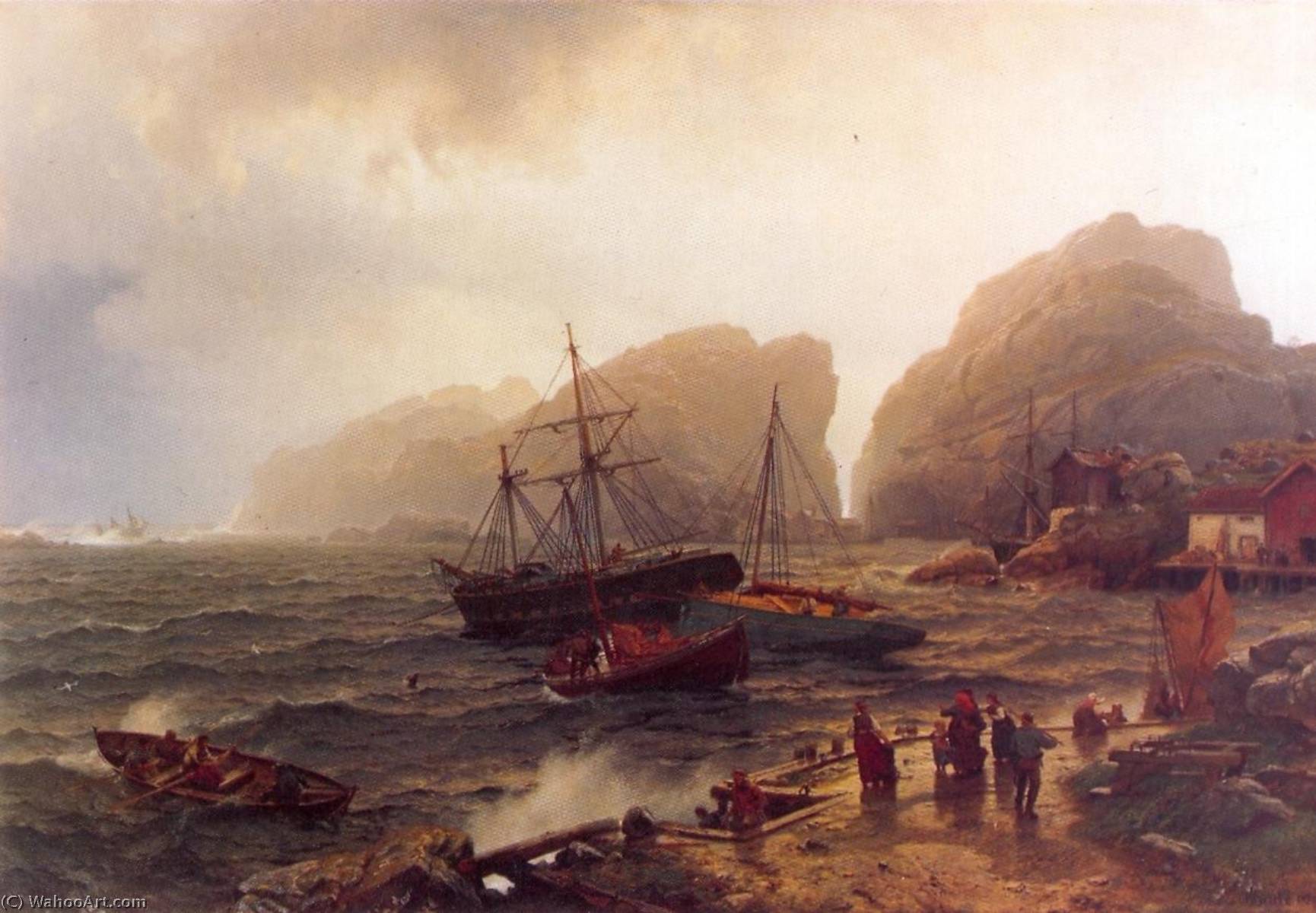 Norsk Bokmål Nodhavn Ved Norskekysten English Norwegian Harbor Of Refuge Or Port Of Refuge On The Norwegian Coast — Hans Fredrik Gude
