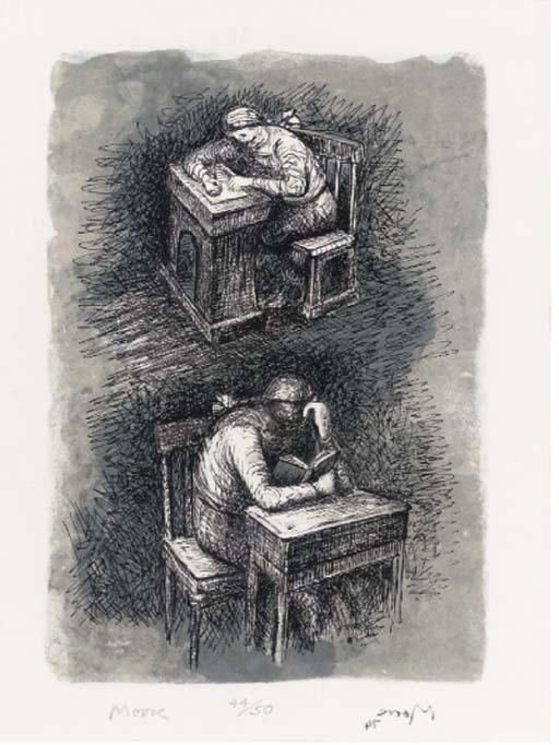 Girl Seated At Desk Ix — Henry Moore
