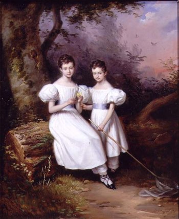 Portrait Of Two Children, — Edouard Pingret
