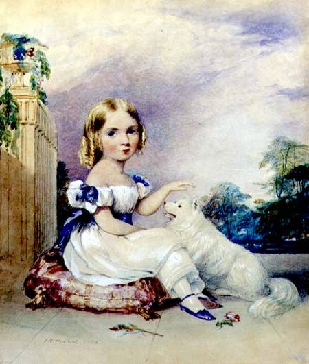 Portrait Of A Little Girl With A Dog — John Rogers Herbert