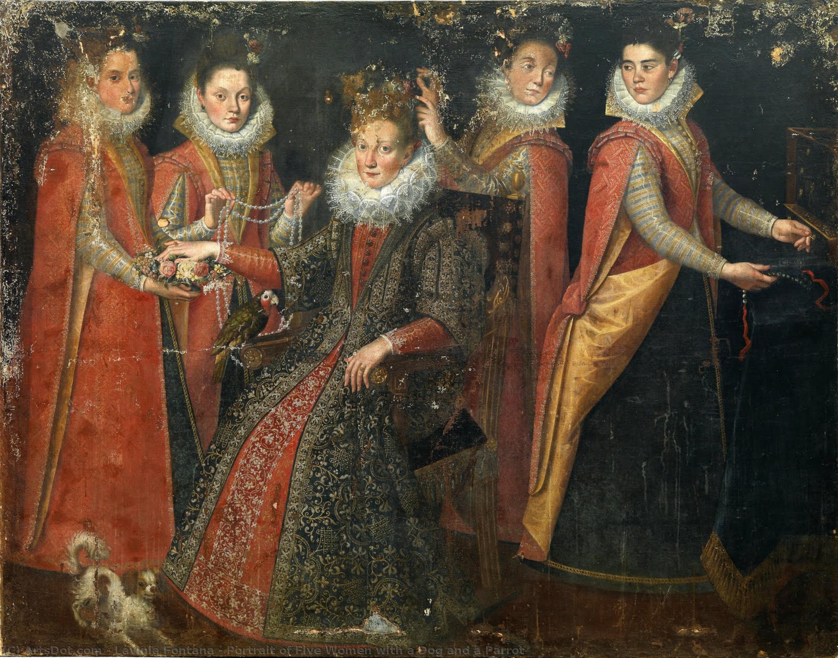 Portrait Of Five Women With A Dog And A Parrot — Lavinia Fontana